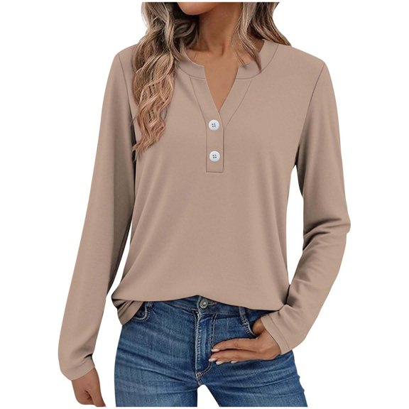 Fall Outfits for Women 2025, Yigetop Women Fashion Casual Long Sleeve Button Tops Shirts Blouses Tops Long Sleeve Shirts for Women Khaki S
