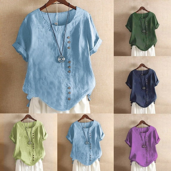 Fall Outfits for Women 2026 Tops for Teachers Linen Relaxed Fit Button Down Shirts Stretch Vacation Clothes Loose Fit Tunic Shirts, Green,XL