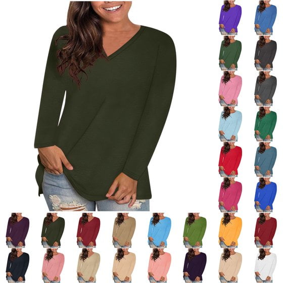 Fall Outfits for Women 2026 Women's Fashion Solid Loose Long Sleeve T-shirt Pullover Tops Long Tshirts For Women