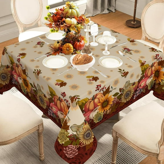 Fall Oval Tablecloth 60×84 Inch,Fall Pumpkin Tablecloths Thanksgiving Washable Table Cover, Autumn Decoration Table Cloths for Party Picnic Dinner Table Decor