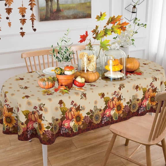 Fall Oval Tablecloth 60×84 Inch,Fall Pumpkin Tablecloths Thanksgiving Washable Table Cover, Autumn Decoration Table Cloths for Party Picnic Dinner Table Decor