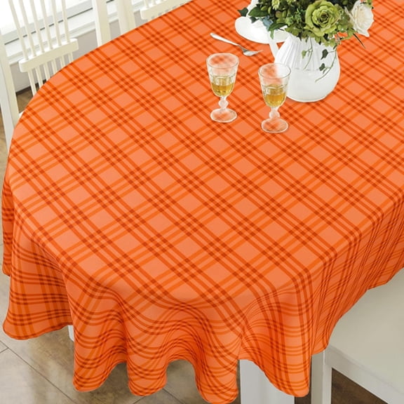 Fall Oval Tablecloth with Pumpkings and Leaves for Table Smaller Than 54 x 78 inches, Waterproof Fabric Orange Table Cloths for Autumn, Harvest, Thanksgiving(60 x 84 Inch)
