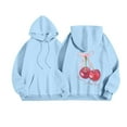 thumbnail image 1 of Fall Oversize Hoodies For Women Bow Letter Cherry Print Long Sleeve Drawstring Hooded with Pocket Lightweight Sweatshirts Sky Blue, 1 of 4