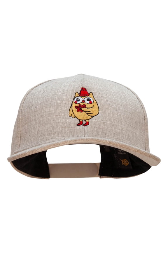 Fall Owl Embroidered Faux Jute 6 Panels Structured Snapback Cap - Beige OSFM