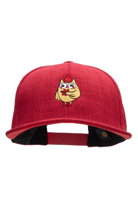 Fall Owl Embroidered Faux Jute 6 Panels Structured Snapback Cap - Red OSFM