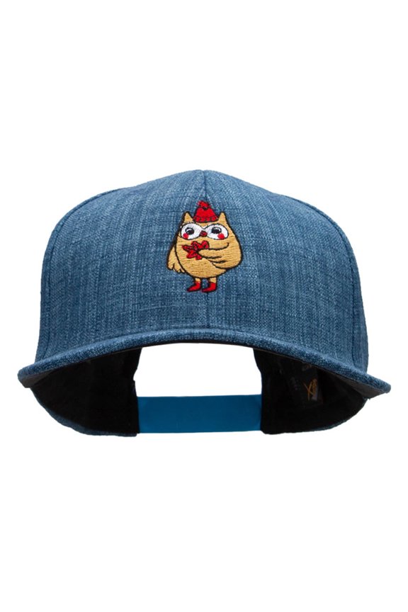 Fall Owl Embroidered Faux Jute 6 Panels Structured Snapback Cap - Sea Blue OSFM