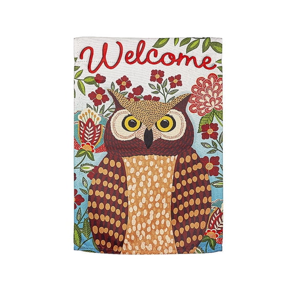 Fall Owl Welcome Garden Suede Flag