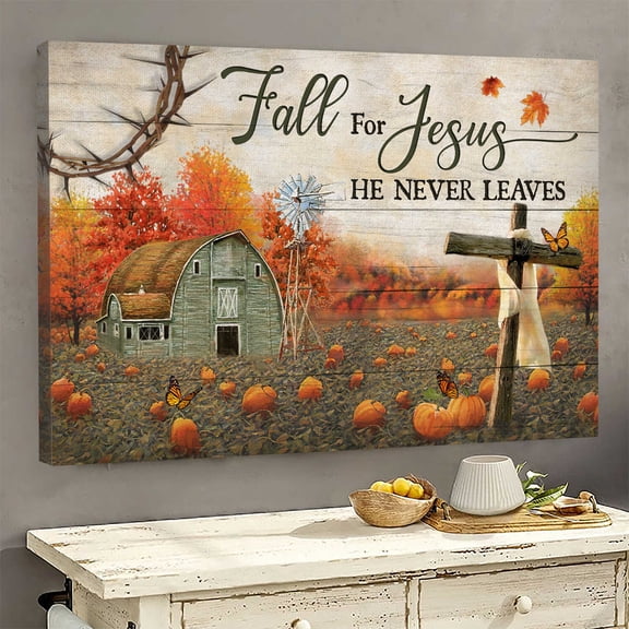 Fall Painting Pumpkin field Fall for Jesus he never leaves Jesus Landscape poster Prints Wall Art