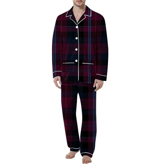 Fall Pajamas for Men Leisure Comfortable Long Sleeve Collared Button Top And Loose Pants Sleep Pajama Solid Color Lightweight Sleepwear Loungewear with Pockets
