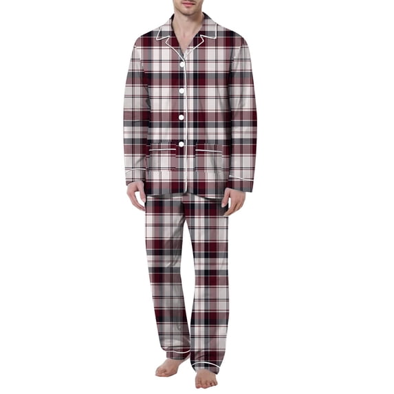 Fall Pajamas for Men Leisure Comfortable Long Sleeve Collared Button Top And Loose Pants Sleep Pajama Solid Color Loungewear Sleepwear 2 Piece Pj with Pockets M