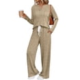 thumbnail image 1 of Fall Pants Sets Women 2 Piece Outfits, Women's Fashion Solid Knitted Round Neck Long Sleeve Casual Pants Set New Travel Outfits for Women Going out Khaki S, 1 of 9