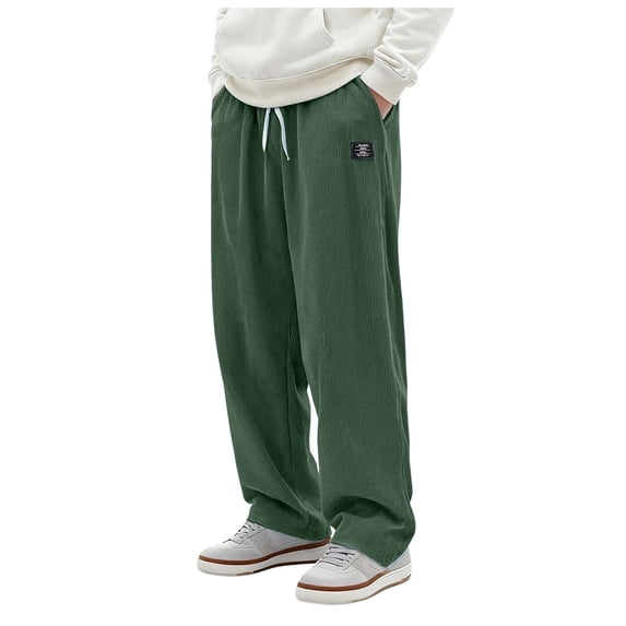 Fall Pants for Men Mens Corduroy Straight Leg Pants Solid Color Casual Baggy Pants Going Out Wide Leg Trouser with Pocket