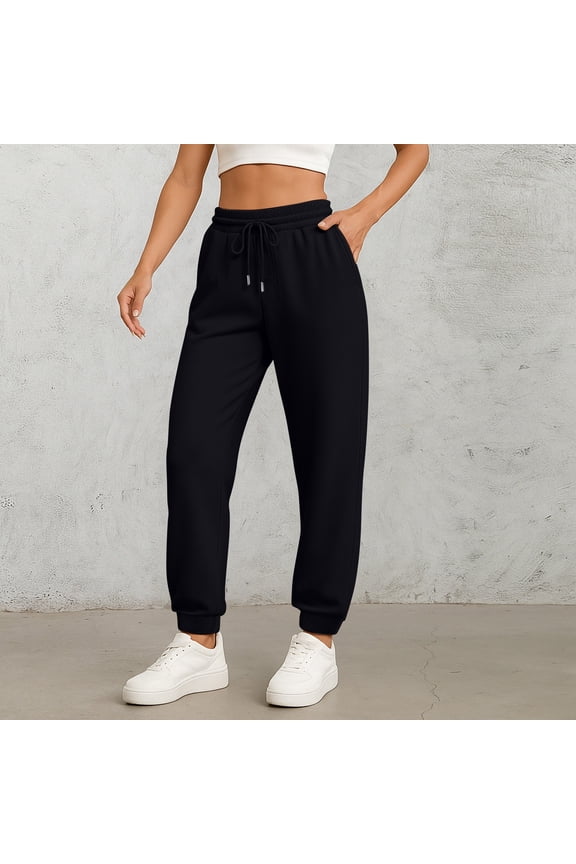 Fall Pants for Women 2025 Athletic Cuffed Joggers with Pockets Comfy Fashion Baggy Black 2XL