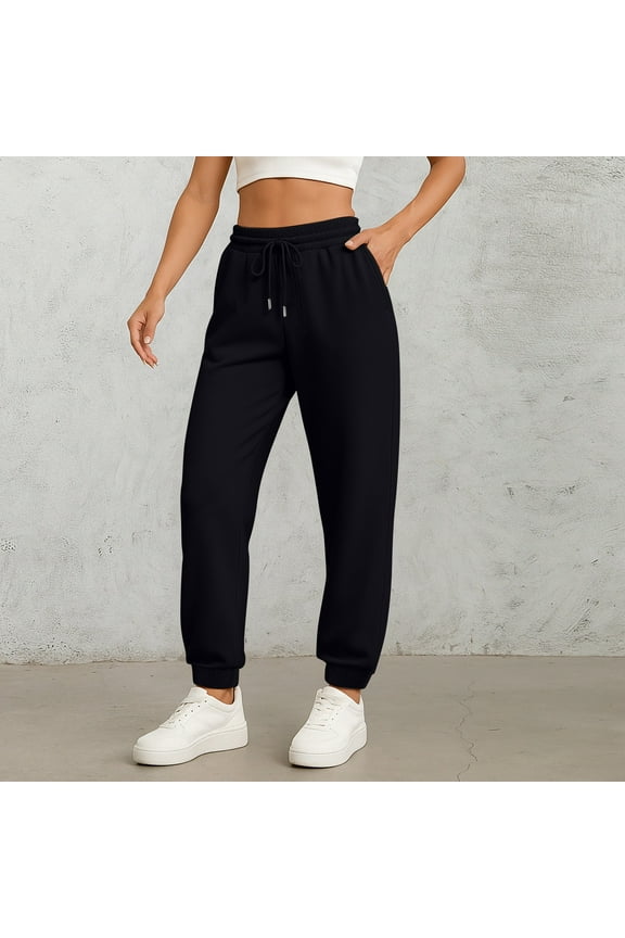 Fall Pants for Women 2025 Athletic Cuffed Joggers with Pockets Comfy Fashion Baggy Black L