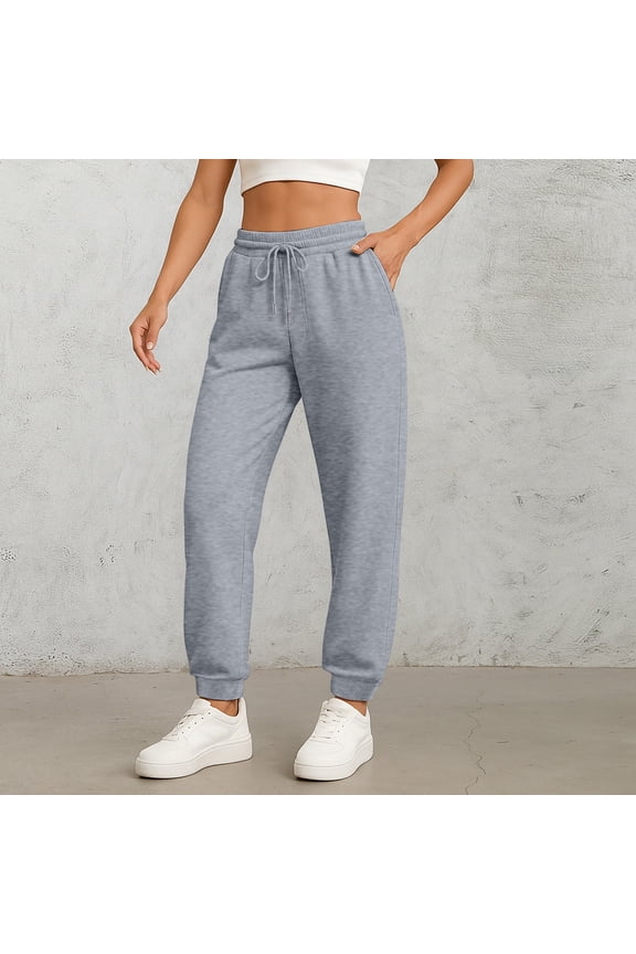 Fall Pants for Women 2025 Athletic Cuffed Joggers with Pockets Comfy Fashion Baggy Lightweight Lounge Pants Drawstring Sweatpants Light Gray M