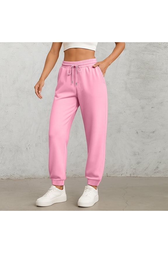 Fall Pants for Women 2025 Athletic Cuffed Joggers with Pockets Comfy Fashion Baggy Lightweight Lounge Pants Drawstring Sweatpants Pink XXL