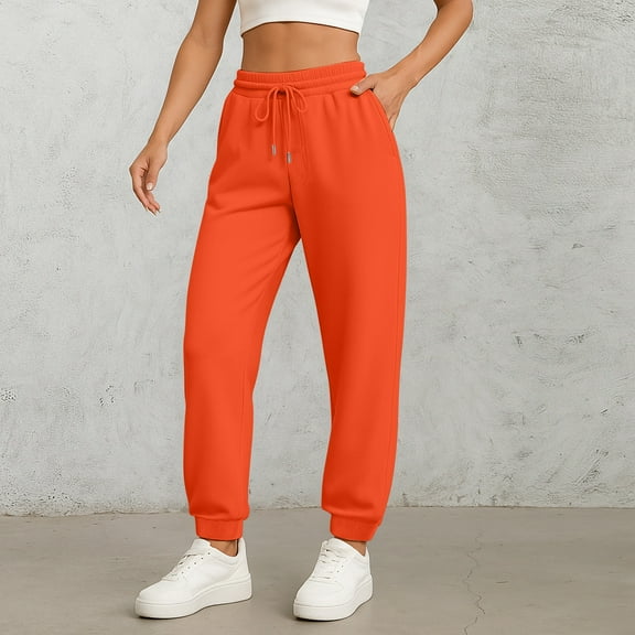 Fall Pants for Women 2025 Athletic Cuffed Joggers with Pockets Comfy Fashion Baggy Lightweight Lounge Pants Drawstring Sweatpants Vermilion XXL