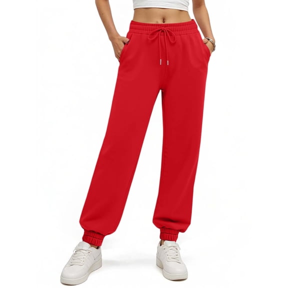 Fall Pants for Women 2025 Athletic Cuffed Joggers with Pockets Comfy Fashion Baggy Lightweight Lounge Pants Red S