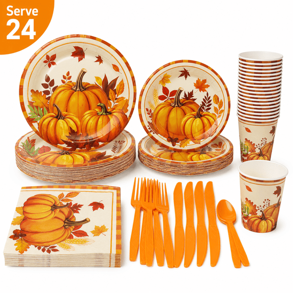 Fall Paper Plate Thanksgiving Party Supplies Decorations Plates and Napkins Sets Fall Pumpkin Maple Leaf Disposable Dinner Tableware for Autumn Harvest