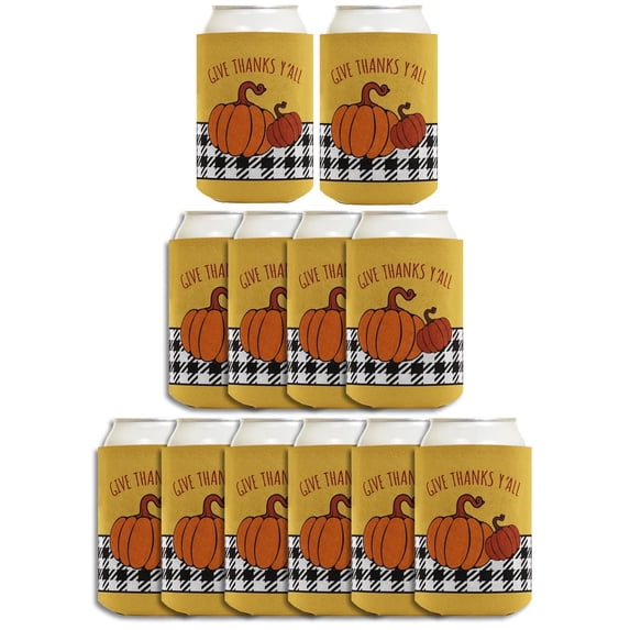 Fall Party Supplies Give Thanks Y'All Fall Theme 12-Pack Can Coolers Coolies
