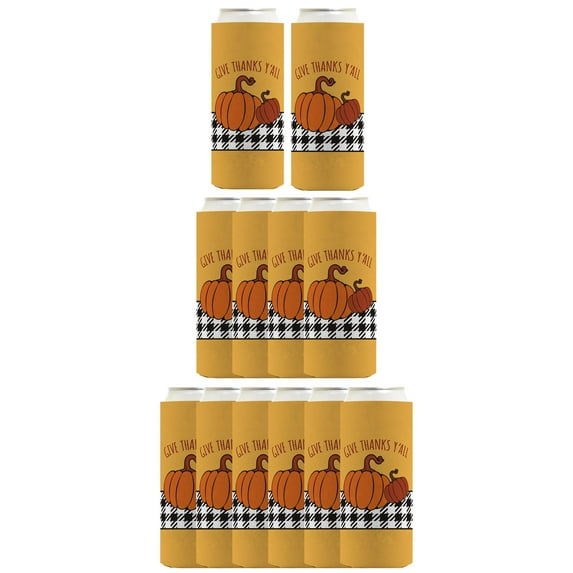 Fall Party Supplies Give Thanks Y'All Fall Theme 12-Pack Ultra Slim Can Thermocoolers