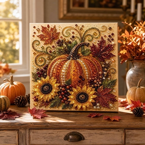 Fall Pearl Art Kit DIY,Halloween Diamond Pearl Art Craft,Pearl Art Kits for Adults Autumn Home Decoration and Halloween Display Fall Decor