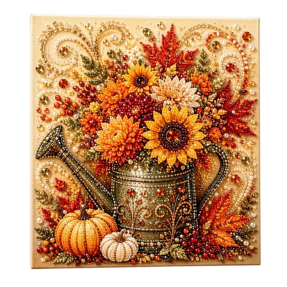 Fall Pearl Diamond Painting Craft Kit Set, Thanksgiving Sunflower Maple Leaf Rhinestone DIY Art, Weekend Relaxing Parent-Child Handicraft Set,E