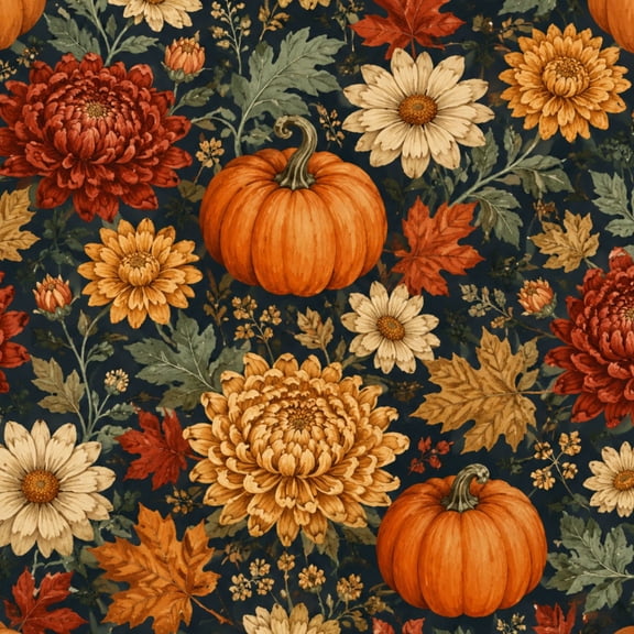 Fall Peel and Stick Wallpaper 17.7in x 9.8ft Autumn Floral Pumpkins Chrysanthemums Autumn Leaves Contact Paper Vinyl Waterproof Self Adhesive Wall Paper for Bedroom Dorm Renter Friendly