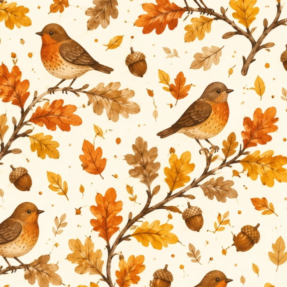 Fall Peel and Stick Wallpaper 23.6in x 9.8ft Autumn Robins Oak Branches Acorns Falling Leaves Watercolor Contact Paper Vinyl Waterproof Self Adhesive Wall Paper for Bedroom Dorm Renter Friendly