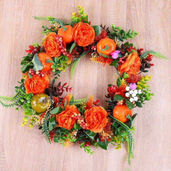 Fall Peony and Pumpkin Wreath, Fall Wreaths for Front Door, Fall Wreath Autumn Thanksgiving Harvest Festival Decorations Indoor and Outdoor (16 in)