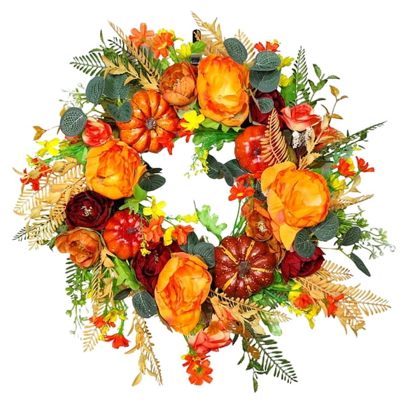Fall Peony and Pumpkin Wreath, Fall Wreaths for Front Door, Fall Wreath Autumn Thanksgiving Harvest Festival Decorations Indoor and Outdoor (17.7 in)