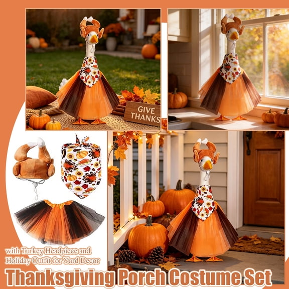 Fall Pet Set, Stuffed Turkey Hat, Pumpkin Sunflower Bandana, Tulle Tutu, 35X12 Inch Adjustable Fit for Small Dogs and Cats, Complete 3-Piece Thanksgiving Party Outfit