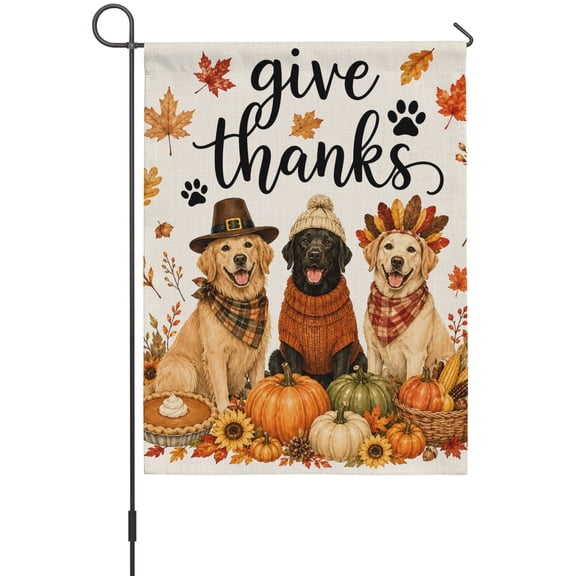 Fall Pets Garden Flag 12 x 18 Inches, Thanksgiving Black Lab Golden Retrievers Orange Pumpkin Leaf Weather Proof Outdoor Patio Flags Double Sided Small Garden Decoration for Yard Outside Home