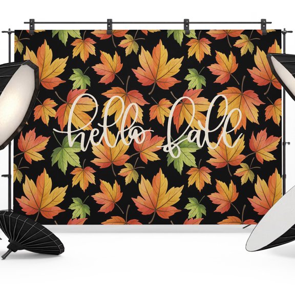 Fall Photo Backdrop 5x7 ft Autumn Maple Leaf Photography Backdrops Curtains Wall Covering Orange Hello Fall Black Thanksgiving Photo Booth Drapes for Backdrop Wedding Party Birthday Background