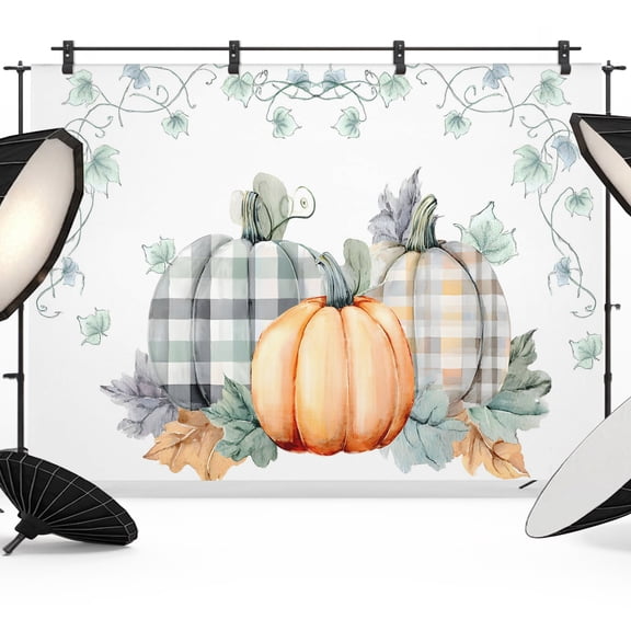Fall Photo Backdrop 5x7 ft Happy Fall Y'all Pumpkin Photography Backdrops Curtains Wall Covering Green Maple Leaf Vine Thanksgiving Photo Booth Drapes for Backdrop Wedding Party Birthday Background