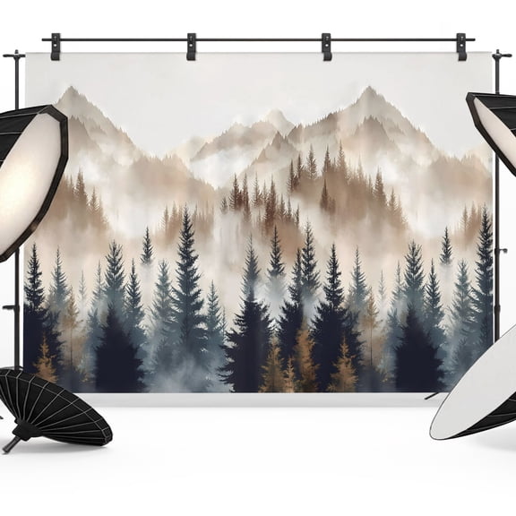 Fall Photo Backdrop 5x7 ft Misty Mountain Peak Photography Backdrops Curtains Picture Wall Covering Forest Landscape Thanksgiving Photo Booth Drapes for Backdrop Wedding Party Birthday Background
