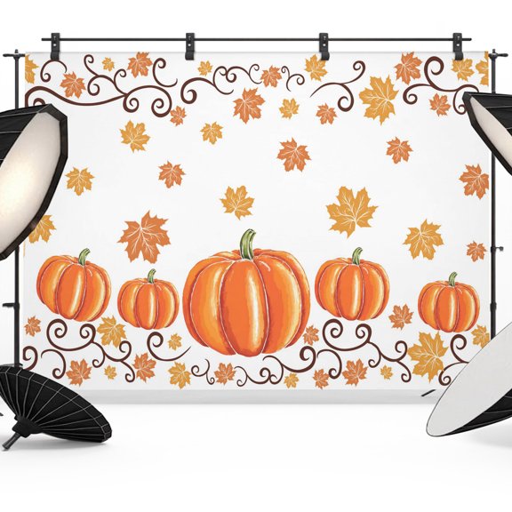 Fall Photo Backdrop 5x7 ft Orange Pumpkin Photography Backdrops Curtains Wall Covering Autumn Maple Leaf Vine Branch Thanksgiving Photo Booth Drapes for Backdrop Wedding Party Birthday Background