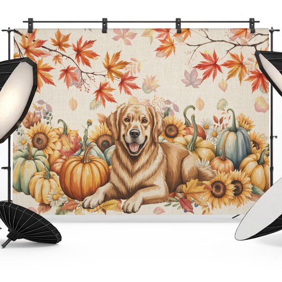 Fall Photo Backdrop 5x7 ft Pumpkin Puppy Photography Backdrops Curtains Wall Covering Sunflower Fallen Maple Leaf Linen Thanksgiving Photo Booth Drapes for Backdrop Wedding Party Birthday Background