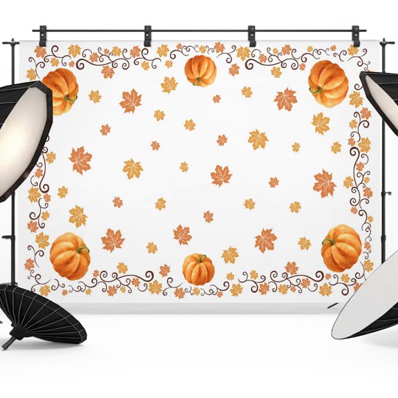 Fall Photo Backdrop 8x10 ft Orange Pumpkin Photography Backdrops Curtains Wall Covering Autumn Maple Leaf Vine Branches Thanksgiving Photo Booth Drapes for Backdrop Wedding Party Birthday Background