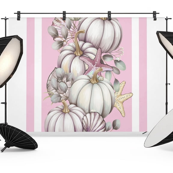Fall Photo Backdrop 8x10 ft Pink Pumpkin Photography Backdrops Curtains Wall Covering Shell Starfish Leaves Stripes Thanksgiving Photo Booth Drapes for Backdrop Wedding Party Birthday Background