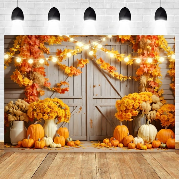 Fall Photography Backdrop Autumn Pumpkin Harvest Barn Hay Maple Leaves Thanksgiving Party r Photo Background Props