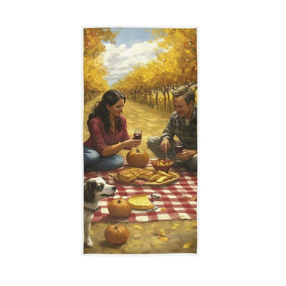 Fall Picnic and Dog Face Towel Absorbent Hand Towels Bath Sport Gym