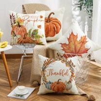 Fall Pillow Cover,18x18in Farmhouse Pumpkin Maple Leaves Thanksgiving Fall Throw Pillows Cushion Case Couch Decor for Autumn Home Outdoor Decorations