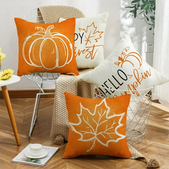 Fall Pillow Cover Fall Decor Throw Pillow Covers Orange Pumpkin Maple Leaf Pillow Case for Fall Thanksgiving Home Decorative