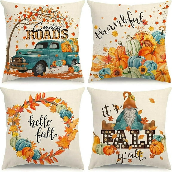 Fall Pillow Cover Fall Decorational Pumpkin Maple Leaves Orange Decor Autumn Outdoor Pillow Cover Thanksgiving Decoration for Home Couch