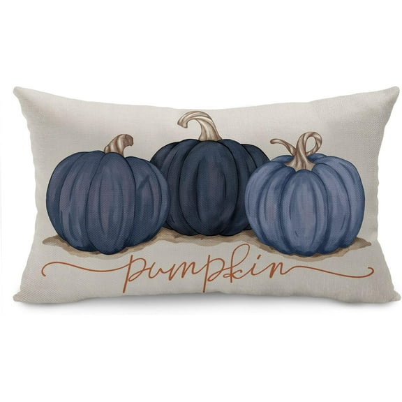 Fall Pillow Covers 12x20 Inch Fall Autumn Thanksgiving Ink Painting Blue Pumpkins Lumbar Pillowcase Cotton Linen DecorativeDecoration for Home Couch