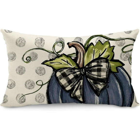 Fall Pillow Covers 12x20 Inch Fall Thanksgiving Gray Polka dots Blue Pumpkins Lumbar Pillow Covers Polyester Fall Decoration for Home Couch YZT-074A12