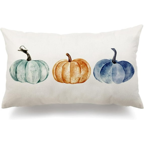 Fall Pillow Covers 12x20 Inch Fall Thanksgiving Orange Watercolor Lines Pumpkins Lumbar Autumn Pillow Covers Polyester Fall Decoration for Home Couch Y71C12