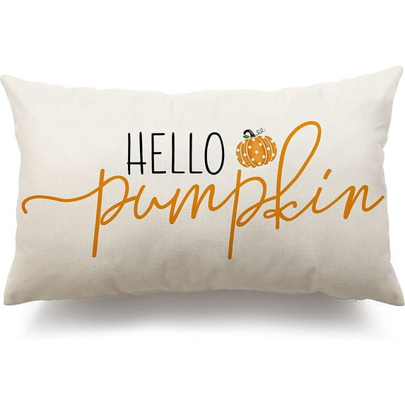 Fall Pillow Covers 12x20 inch, Linen Autumn Hello Pumpkin Throw Pillow Covers for Sofa Bedroom Outdoor Farmhosue Cushion Home Decoration