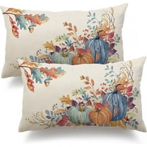 Fall Pillow Covers 12x20 inch Set of 2 Blue and Green Watercolor Pumpkin Fallen Leaves Decorative Throw Pillow Covers Autumn Thanksgiving Farmhouse Decoration for Home Couch TH27-E12